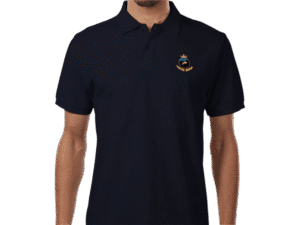 Front view of Premium Crown Polo Navy, luxury apparel by Investor GCC