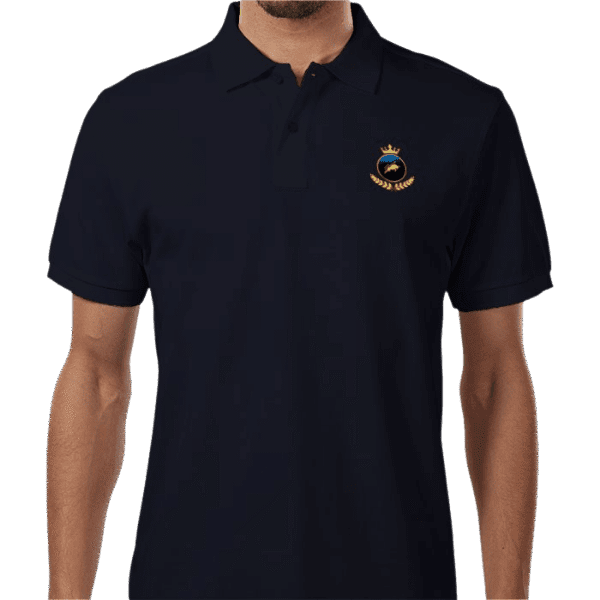 Front view of Premium Crown Polo Navy, luxury apparel by Investor GCC