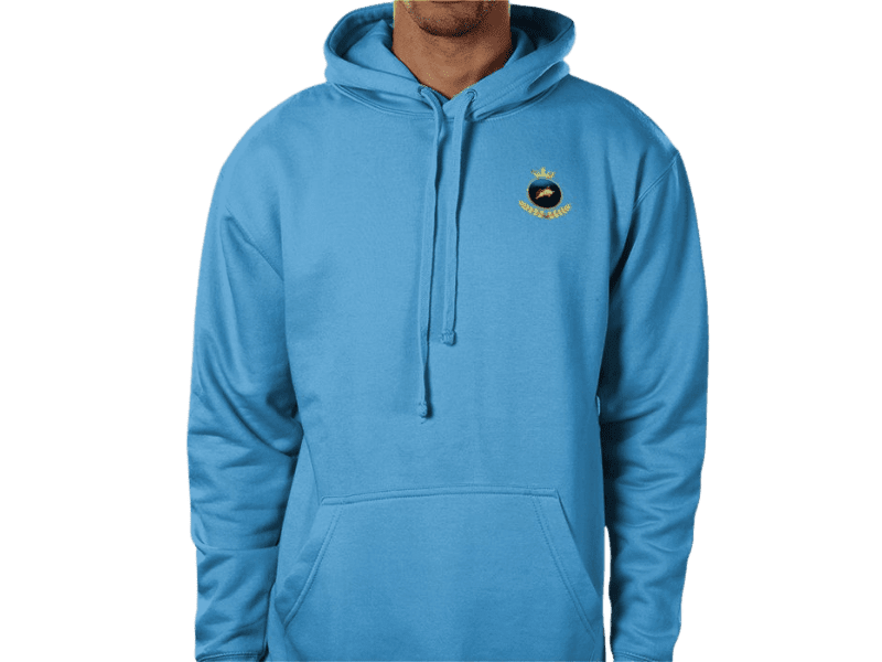 Front view of Royal Crown Premium Hoodie Sky Blue, luxury apparel by Investor GCC
