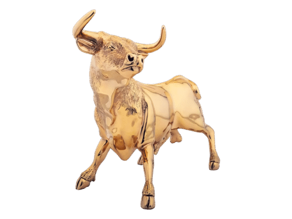 Front perspective of luxury 24K gold bull statue symbolizing prosperity.