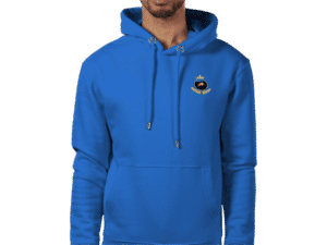 Front view of Regal Crown Hoodie Royal Blue, luxury apparel by Investor GCC