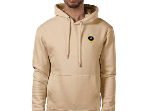 Front view of Royal Crown Hoodie Aureum, luxury apparel by Investor GCC" Caption Title: Crest of Aureum Triumph