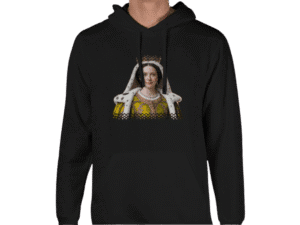 Front view of Queen’s Majesty Hoodie, luxury apparel by Investor GCC