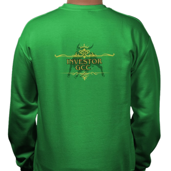 Back view of Premium Investor Sweatshirt Irish Gemstone, luxury apparel by Investor GCC