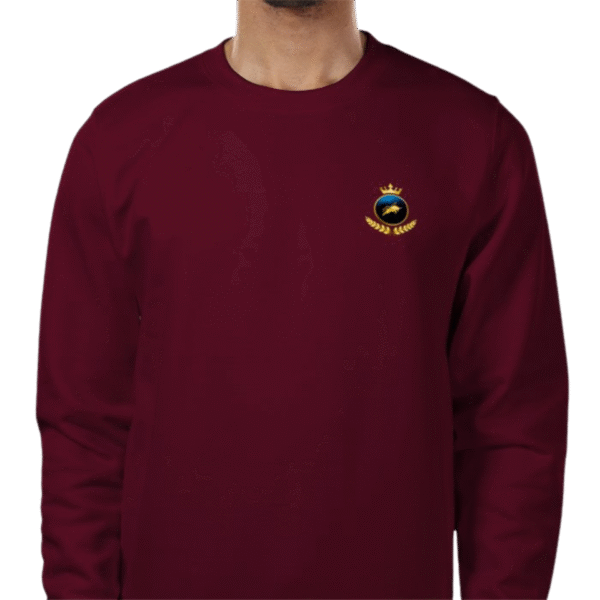 Front view of Premium Investor Sweatshirt Burgundy, luxury apparel by Investor GCC