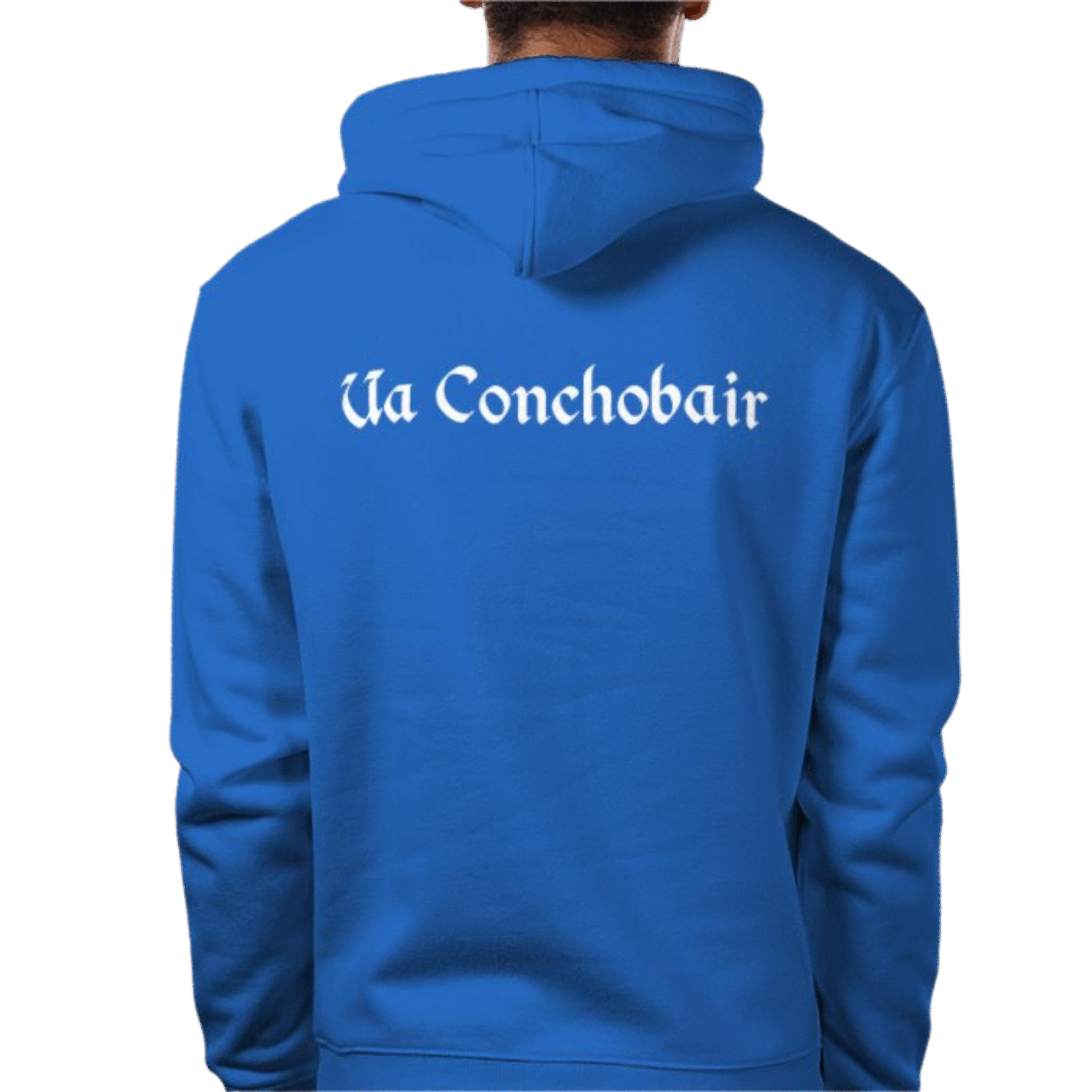 Front view of Royal Ua Conchobhair Hood with gold bull and crown embroidery on chest, oversized regal fit