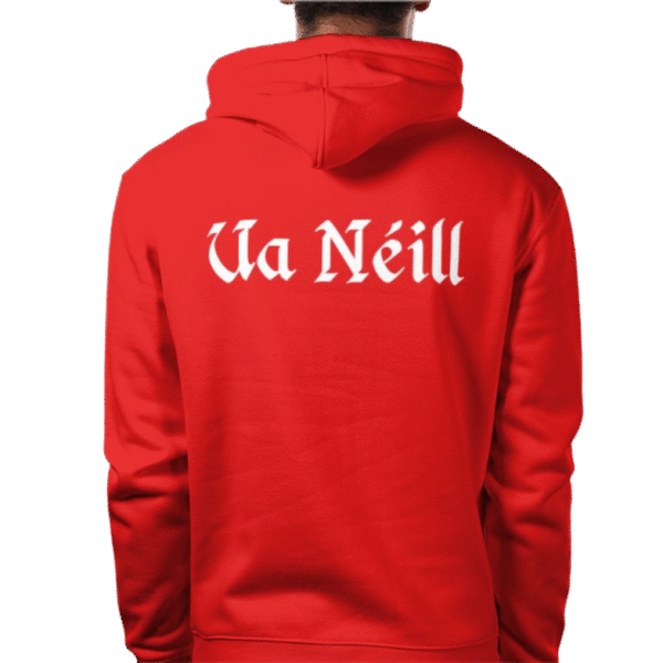Front view of Royal Ua Néill Hood with gold bull and crown embroidery on chest, premium heavyweight zip-up