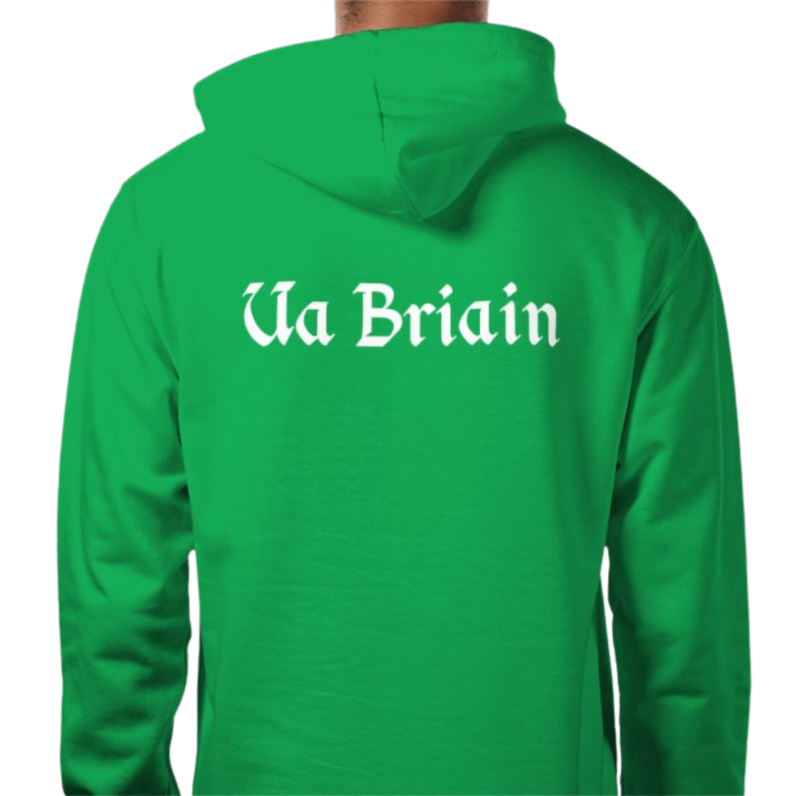 Front view of Royal Ua Briain Hood with gold bull and crown embroidery on chest, Irish heritage luxury